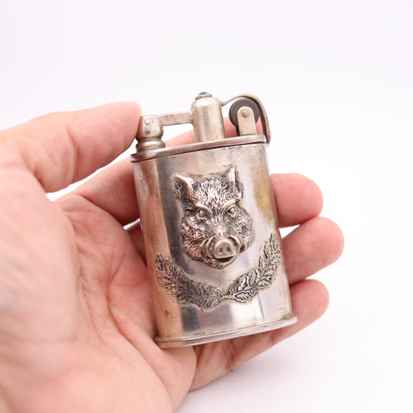 JOSEF SONSKOWSKI 1888 Table Petrol Lighter Adaptation In Silver-Plated Bronze