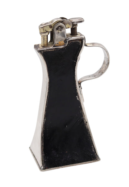 RONSON 1926 Banjo De-Light Art-Deco Desk Petrol Lighter In Silver Plate & Leather