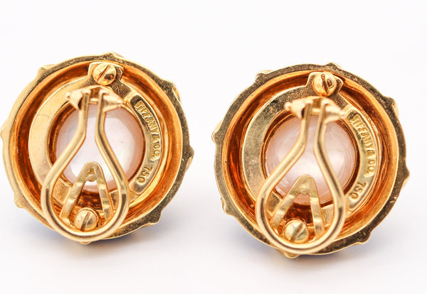 TIFFANY & CO. 1970 Pearls Earrings In 18Kt Yellow Gold With Blue Enamel