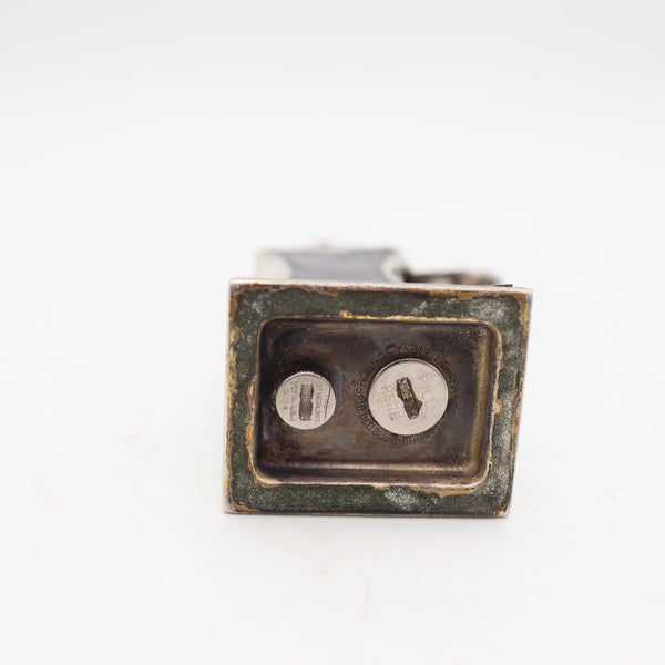 RONSON 1926 Banjo De-Light Art-Deco Desk Petrol Lighter In Silver Plate & Leather