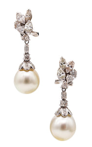 MIKIMOTO Classic Pair Of Convertible Pearls Earrings 18Kt Gold With 2.08 Ctw Diamonds