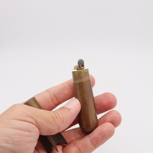 TRENCH-ART Germany WWI 1916-1919 Torpedo-Shaped Desk Petrol Lighter In Bronze