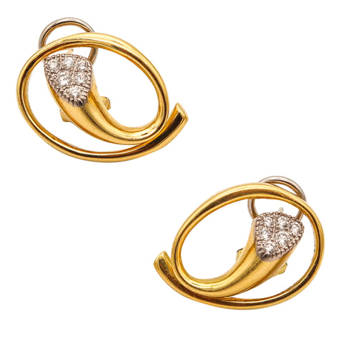 GUBELIN 1970 Modernist Clips-On Earrings In Solid 18Kt Yellow Gold & Diamonds