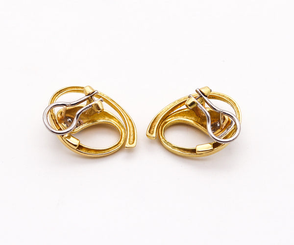 GUBELIN 1970 Modernist Clips-On Earrings In Solid 18Kt Yellow Gold & Diamonds