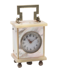 +Swiss 1920 Art Deco Miniature Carriage Clock In Sterling Silver With White Nacre