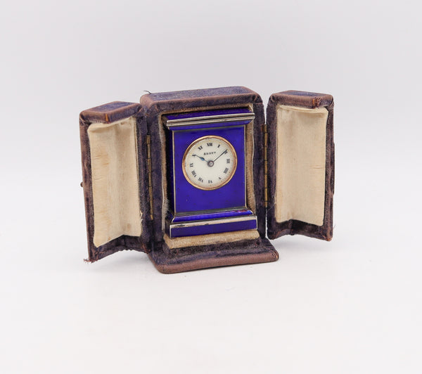 Valme 1920 Miniature Travel Clock With Guilloché Enamel In Sterling With Fitted Case
