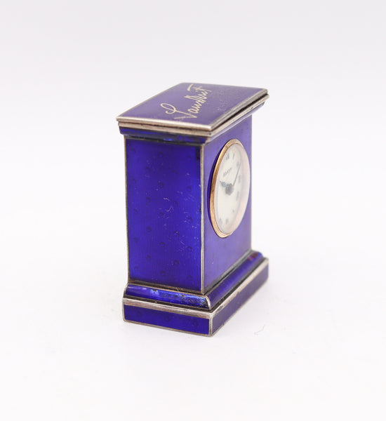 Valme 1920 Miniature Travel Clock With Guilloché Enamel In Sterling With Fitted Case