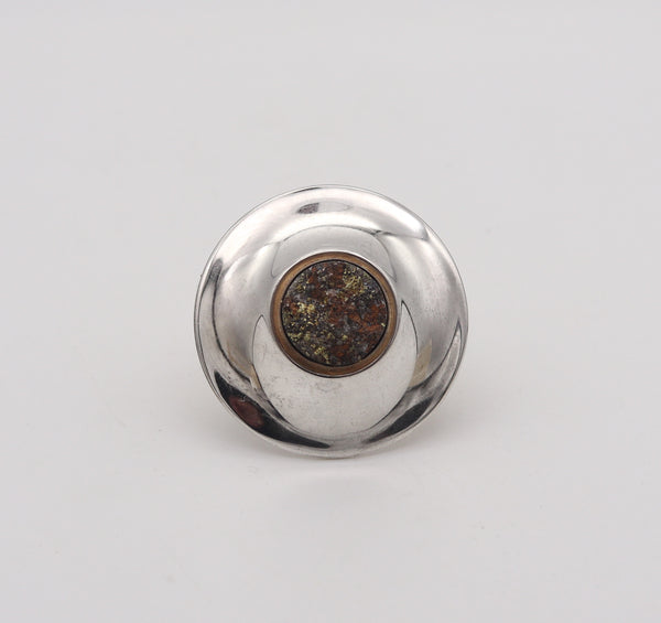 -Owe Johansson 1972 Finland Modernist Ring in Solid .925 Sterling Silver and Pyrite