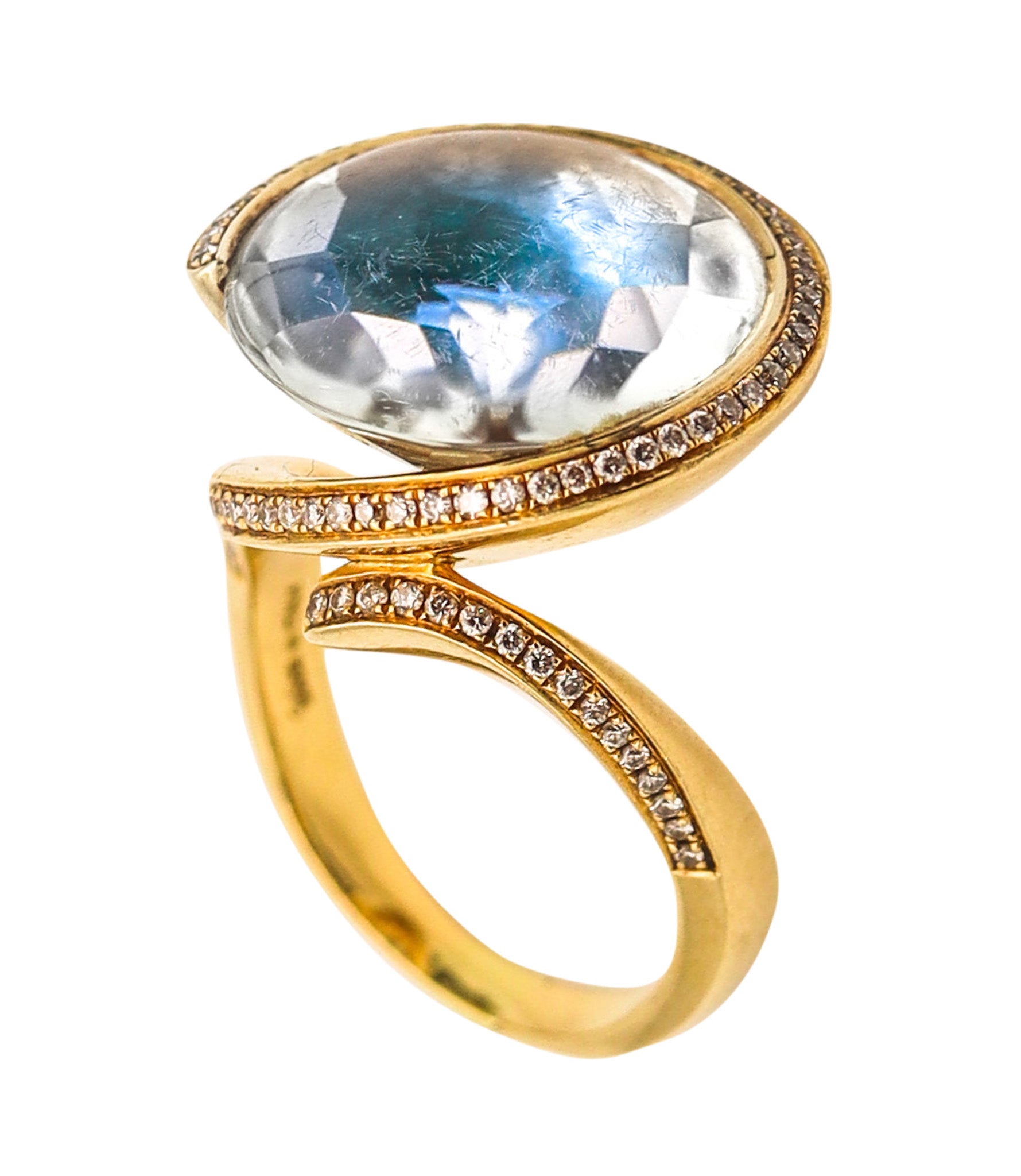 SALAVETTI Milano Cocktail Ring In 18Kt Gold With 13.22 Ctw In Diamonds & Prasiolite