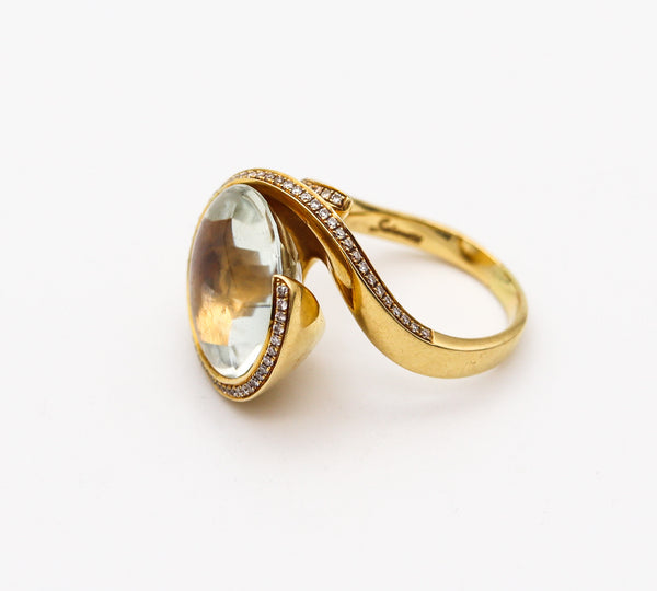 SALAVETTI Milano Cocktail Ring In 18Kt Gold With 13.22 Ctw In Diamonds & Prasiolite