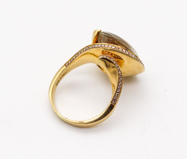 SALAVETTI Milano Cocktail Ring In 18Kt Gold With 13.22 Ctw In Diamonds & Prasiolite