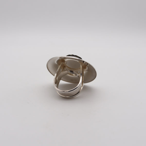 -Owe Johansson 1972 Finland Modernist Ring in Solid .925 Sterling Silver and Pyrite