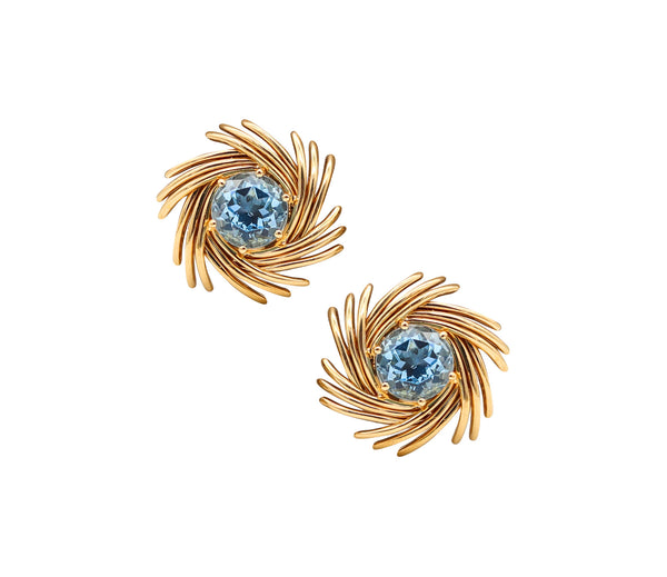 -Tiffany & Co 1970 Jean Schlumberger Earrings In 18Kt Gold With 16 Ctw Aquamarines