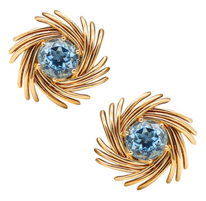 -Tiffany & Co 1970 Jean Schlumberger Earrings In 18Kt Gold With 16 Ctw Aquamarines