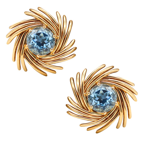 -Tiffany & Co 1970 Jean Schlumberger Earrings In 18Kt Gold With 16 Ctw Aquamarines