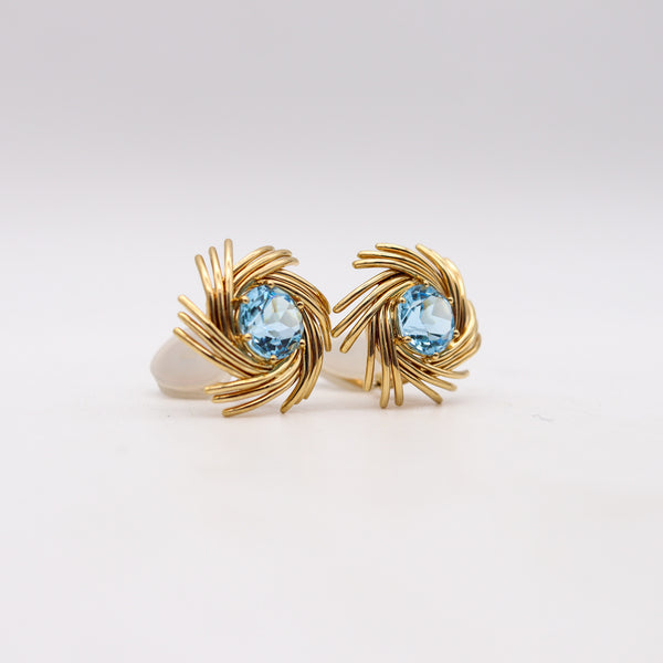 -Tiffany & Co 1970 Jean Schlumberger Earrings In 18Kt Gold With 16 Ctw Aquamarines
