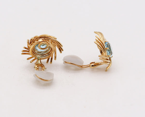 -Tiffany & Co 1970 Jean Schlumberger Earrings In 18Kt Gold With 16 Ctw Aquamarines