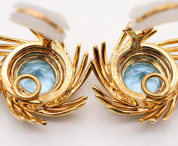 -Tiffany & Co 1970 Jean Schlumberger Earrings In 18Kt Gold With 16 Ctw Aquamarines