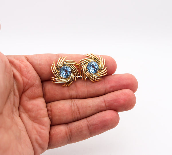 -Tiffany & Co 1970 Jean Schlumberger Earrings In 18Kt Gold With 16 Ctw Aquamarines