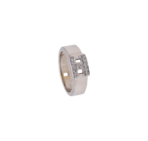 -Hermes Paris H Ring Band In 18Kt White Gold With VS Round Diamonds