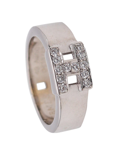 -Hermes Paris H Ring Band In 18Kt White Gold With VS Round Diamonds