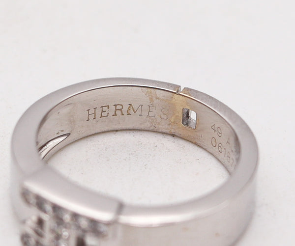 -Hermes Paris H Ring Band In 18Kt White Gold With VS Round Diamonds