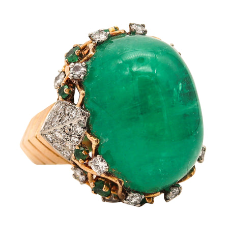 PIERRE STERLE 1955 Cocktail Ring 18Kt Gold-Platinum 43.49 Ctw Emerald & Diamonds