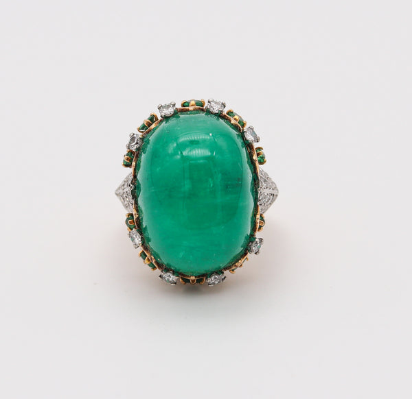 PIERRE STERLE 1955 Cocktail Ring 18Kt Gold-Platinum 43.49 Ctw Emerald & Diamonds