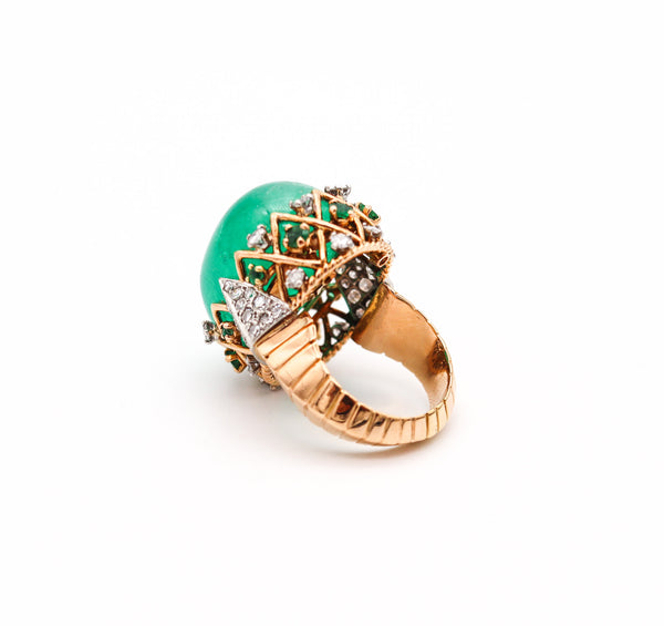 PIERRE STERLE 1955 Cocktail Ring 18Kt Gold-Platinum 43.49 Ctw Emerald & Diamonds