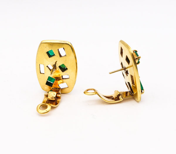 -Bruno Guidi 1970 Retro Modernist Earrings In 18Kt Gold With 4.45 Ctw In Emeralds