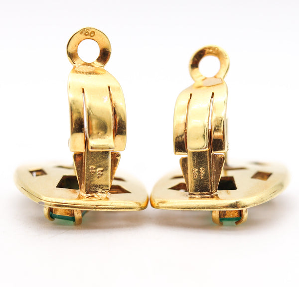 -Bruno Guidi 1970 Retro Modernist Earrings In 18Kt Gold With 4.45 Ctw In Emeralds