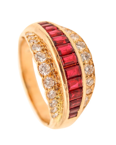 OSCAR HEYMAN Cocktail Ring In 18Kt Gold With 2.64 Ctw In Diamonds And Rubies