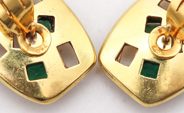 -Bruno Guidi 1970 Retro Modernist Earrings In 18Kt Gold With 4.45 Ctw In Emeralds