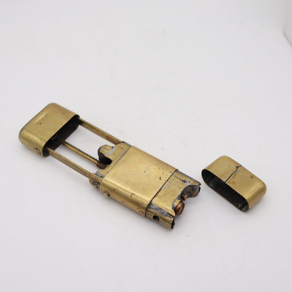 PROTOTYPE 1920 British Rasp Rack & Pinion Petrol Lighter In Brass Rare Mechanism