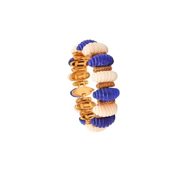 WEISE ET FILS 1960 Retro modernist Bracelet In 18Kt Yellow Gold With Lapis & Coral