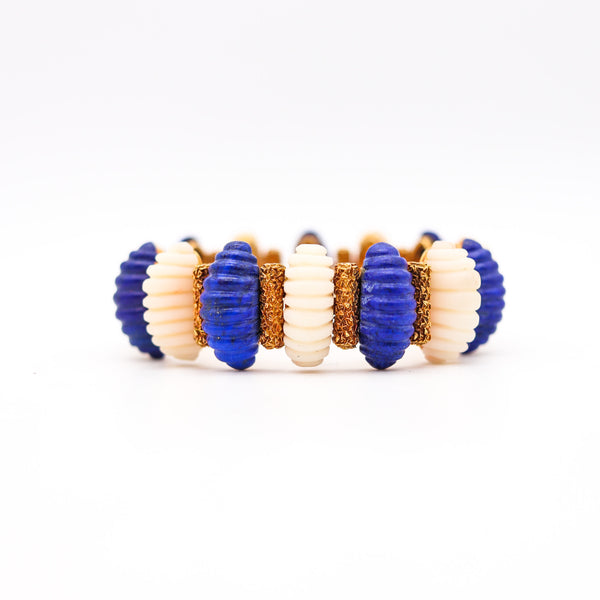 WEISE ET FILS 1960 Retro modernist Bracelet In 18Kt Yellow Gold With Lapis & Coral