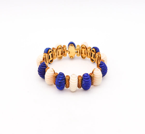 WEISE ET FILS 1960 Retro modernist Bracelet In 18Kt Yellow Gold With Lapis & Coral