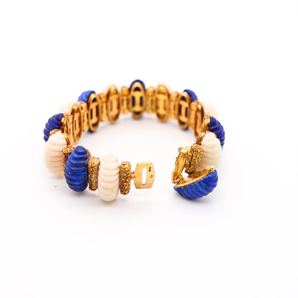 WEISE ET FILS 1960 Retro modernist Bracelet In 18Kt Yellow Gold With Lapis & Coral