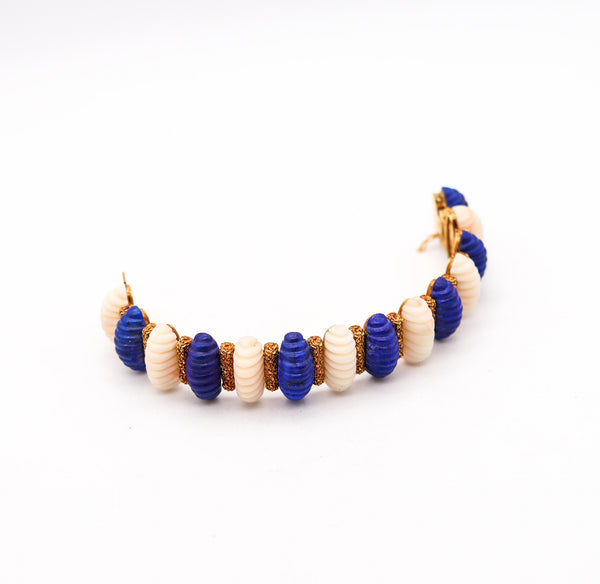 WEISE ET FILS 1960 Retro modernist Bracelet In 18Kt Yellow Gold With Lapis & Coral