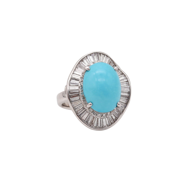 -Ballerina Cocktail Ring In Solid Platinum With 10.02 Ctw In Diamonds And Turquoise