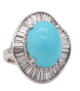 -Ballerina Cocktail Ring In Solid Platinum With 10.02 Ctw In Diamonds And Turquoise