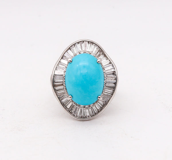 -Ballerina Cocktail Ring In Solid Platinum With 10.02 Ctw In Diamonds And Turquoise