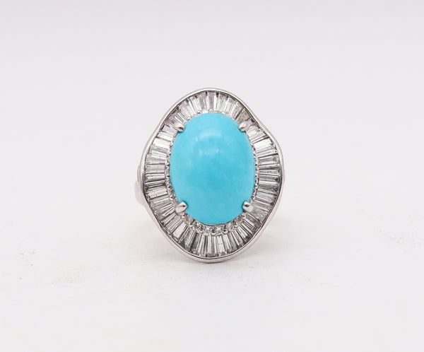 -Ballerina Cocktail Ring In Solid Platinum With 10.02 Ctw In Diamonds And Turquoise