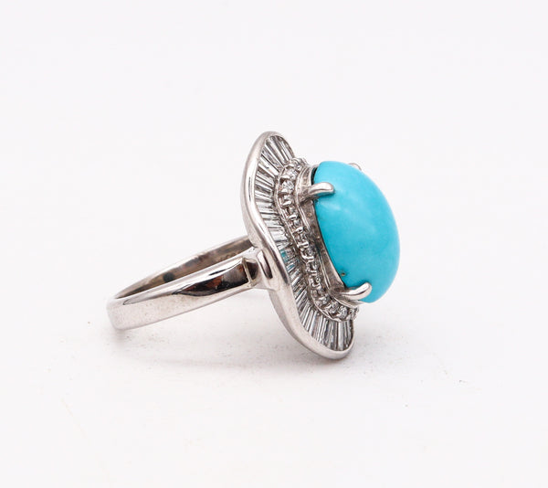 -Ballerina Cocktail Ring In Solid Platinum With 10.02 Ctw In Diamonds And Turquoise