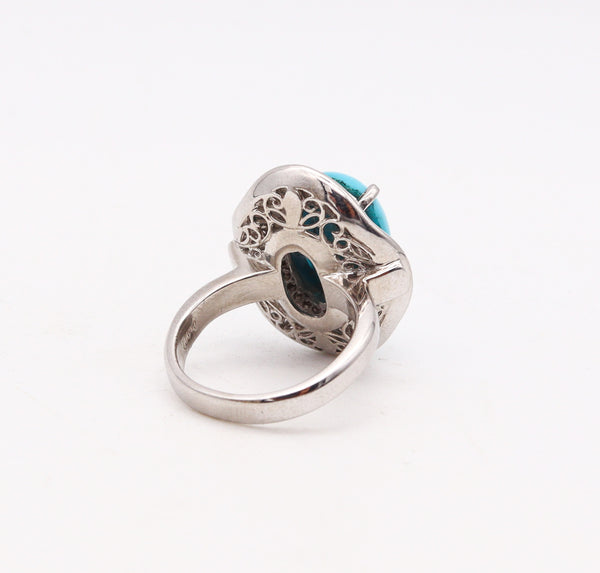 -Ballerina Cocktail Ring In Solid Platinum With 10.02 Ctw In Diamonds And Turquoise