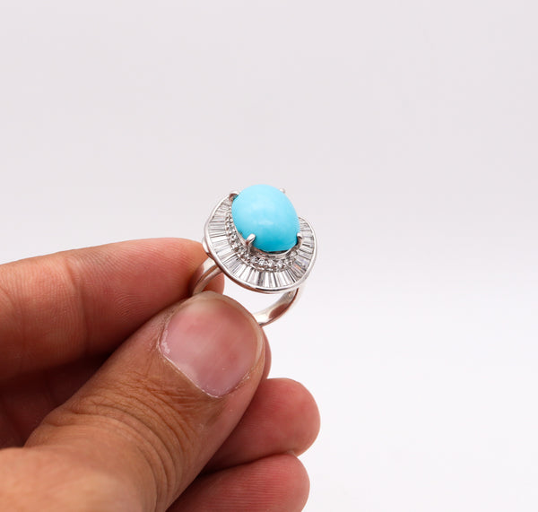 -Ballerina Cocktail Ring In Solid Platinum With 10.02 Ctw In Diamonds And Turquoise