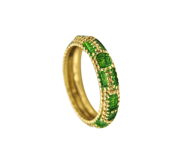 CARTIER 1970 Modernist Green Enameled Band Ring In 18Kt Yellow Gold