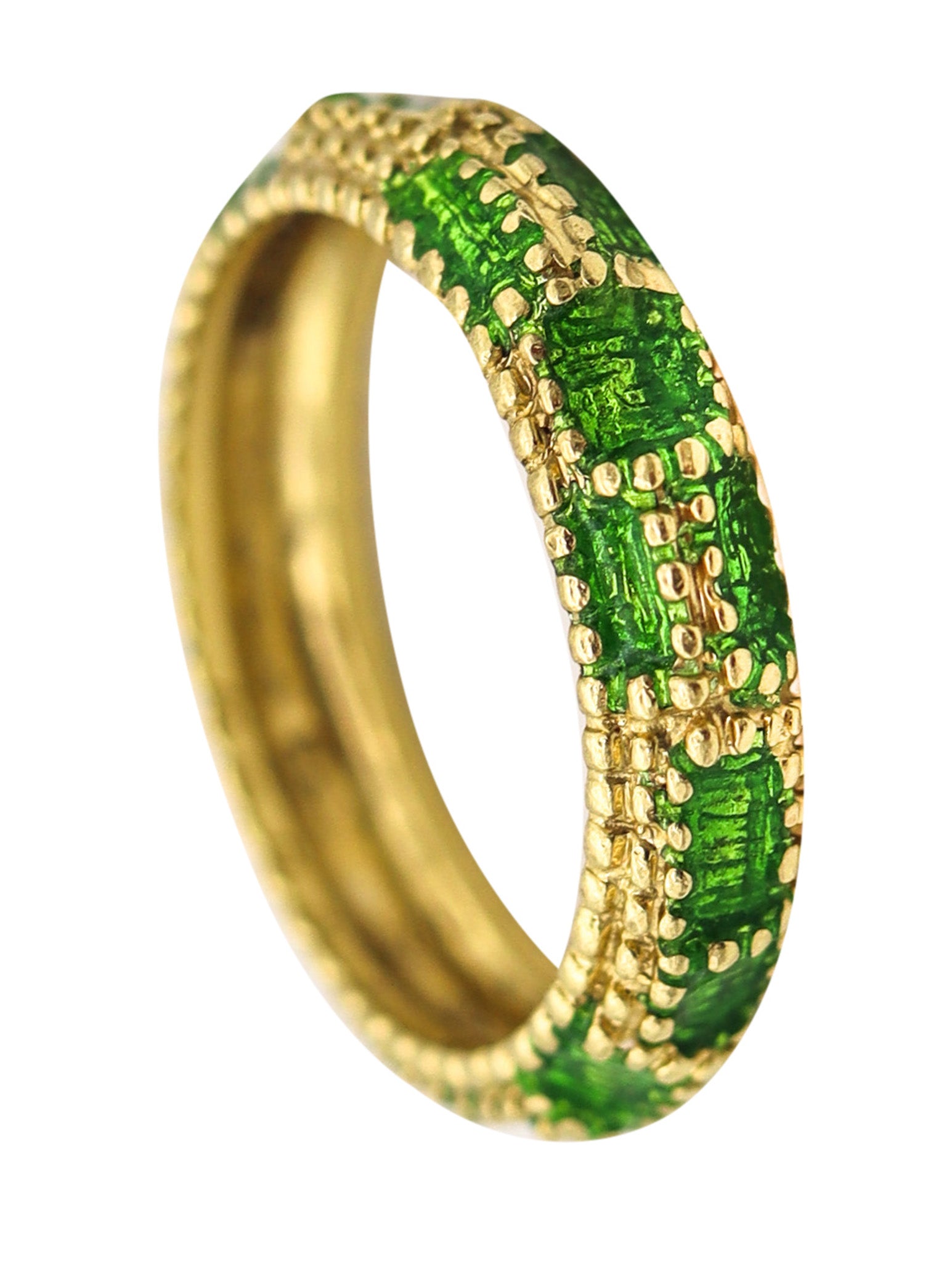 CARTIER 1970 Modernist Green Enameled Band Ring In 18Kt Yellow Gold