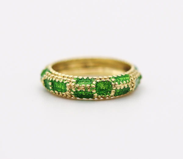 CARTIER 1970 Modernist Green Enameled Band Ring In 18Kt Yellow Gold