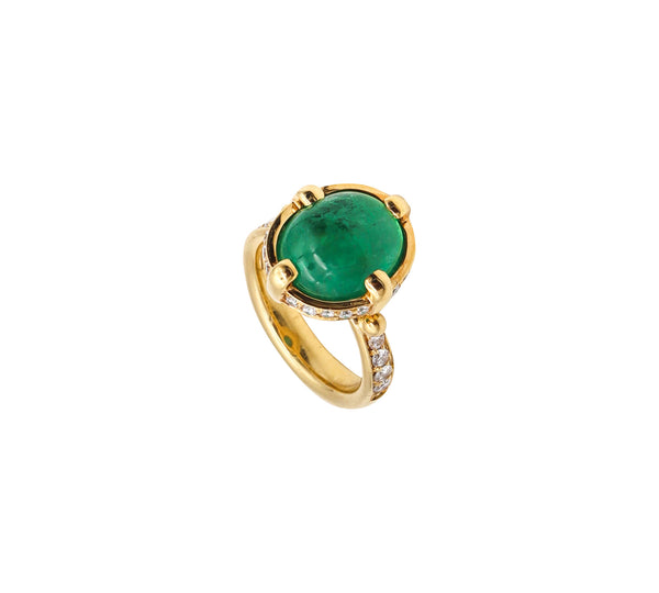 -Temple St Clair Cocktail Ring In 18Kt Yellow Gold With 6.20 Ctw In Diamonds And Emerald